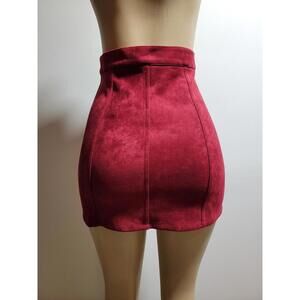 PERSUN Faux Suede Size S Red Casual Skirt Buttons Down NWT #H